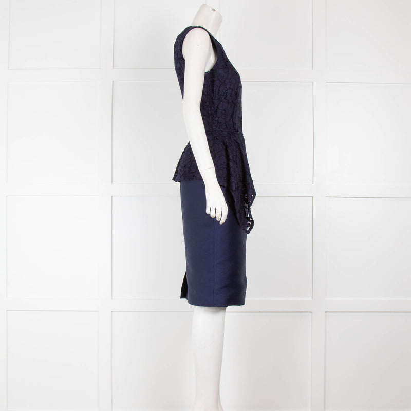 Carolina Herrera Navy Dress with LaceTop & Peplum
