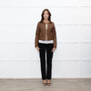 Michael By Michael Kors Tan Gold Chain Trim Leather Jacket