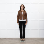 Michael By Michael Kors Tan Gold Chain Trim Leather Jacket