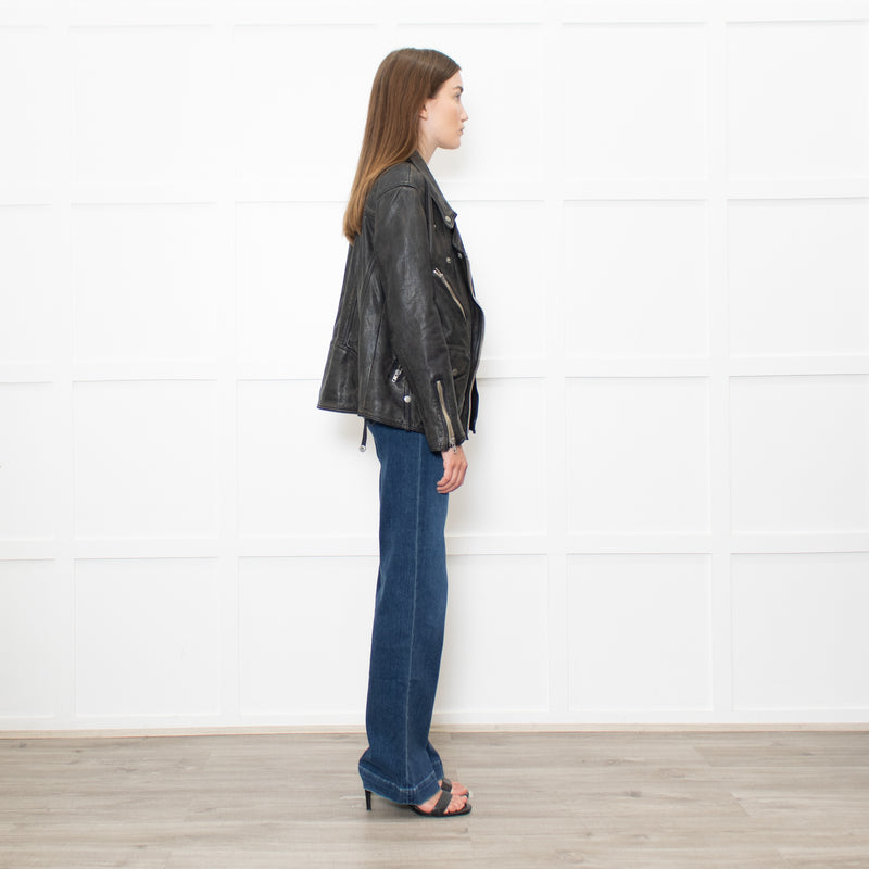 Free People Black Aged Leather Biker Jacket