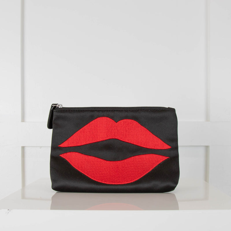 LuLu Guinness Black Red Lip Make Up Pouch