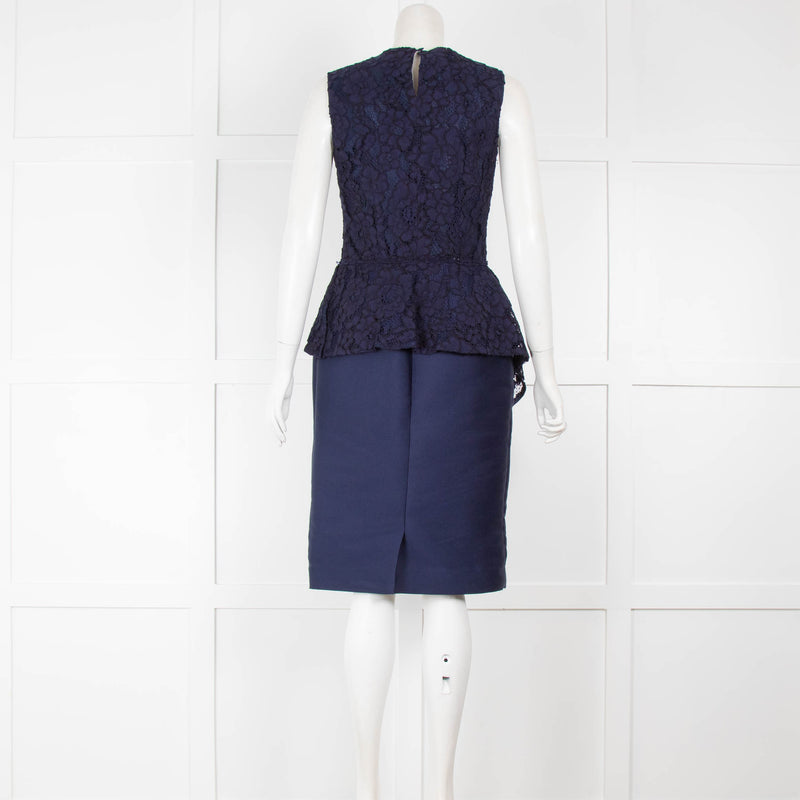 Carolina Herrera Navy Dress with LaceTop & Peplum