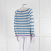 Jumper 1234 Pale Blue Cream Stripe Pink Trim Cashmere Sweater