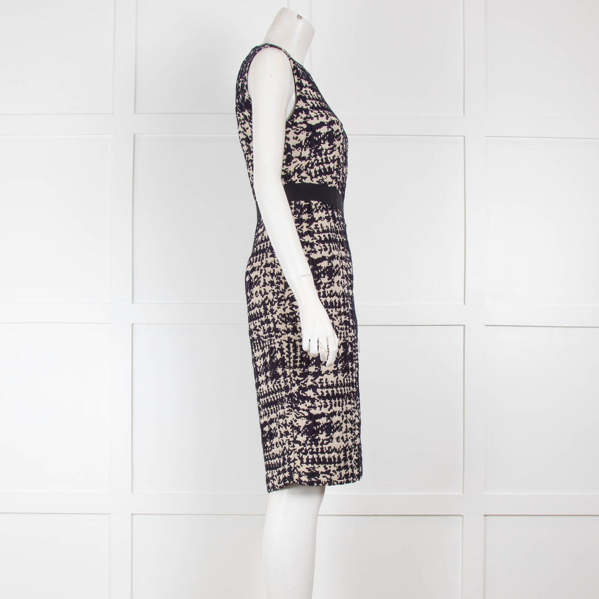 Caroline Herrera Navy & Cream Print Mid Shift Dress