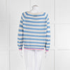 Jumper 1234 Pale Blue Cream Stripe Pink Trim Cashmere Sweater