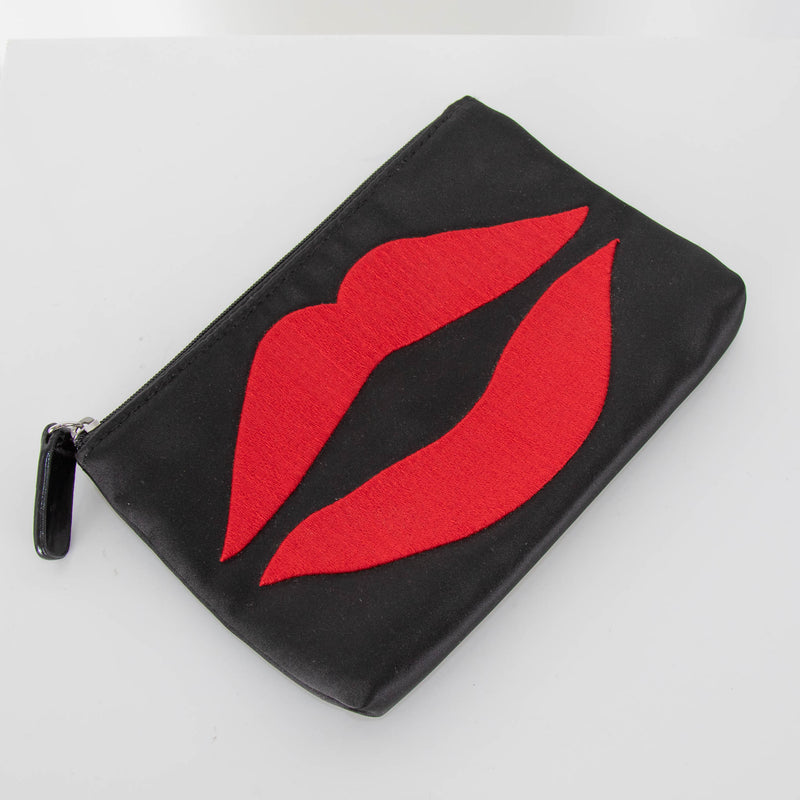 LuLu Guinness Black Red Lip Make Up Pouch