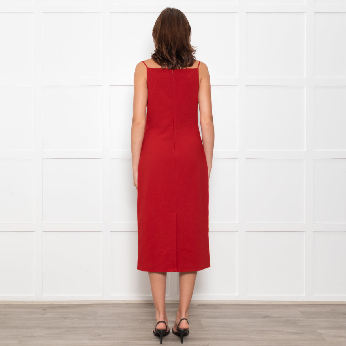 Staud Brick Red Button Front Strappy Shift Dress