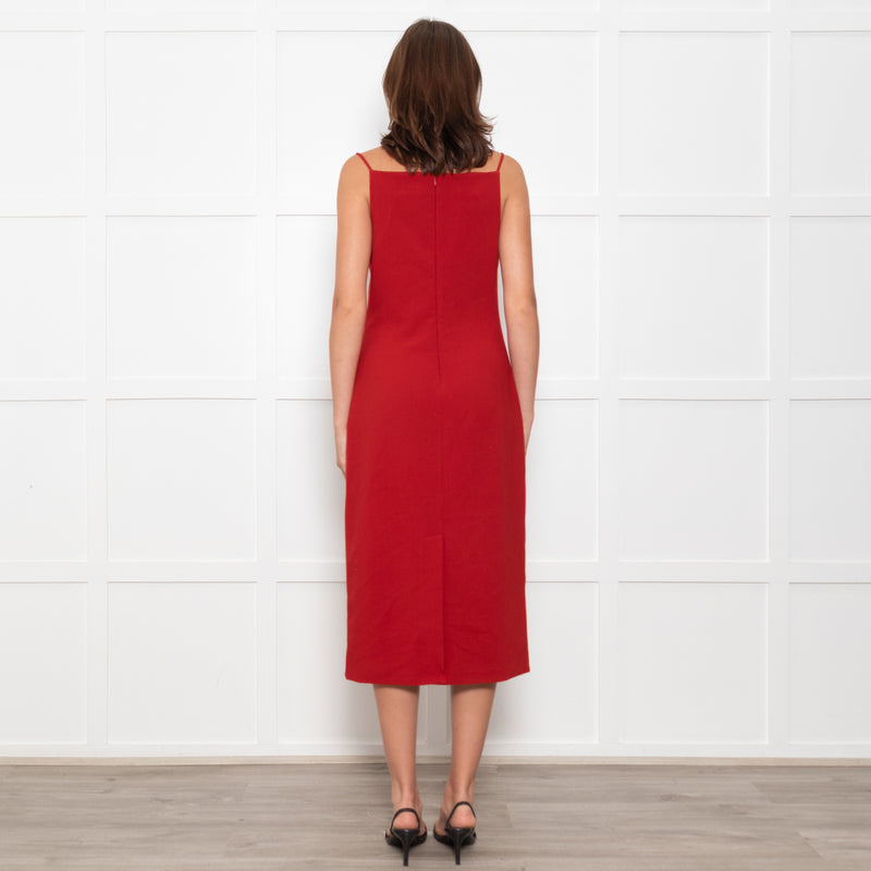 Staud Brick Red Button Front Strappy Shift Dress