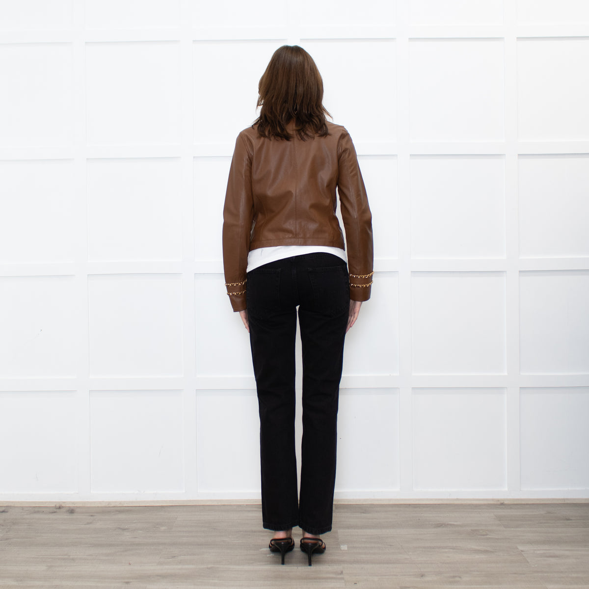 Michael By Michael Kors Tan Gold Chain Trim Leather Jacket