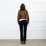 Michael By Michael Kors Tan Gold Chain Trim Leather Jacket