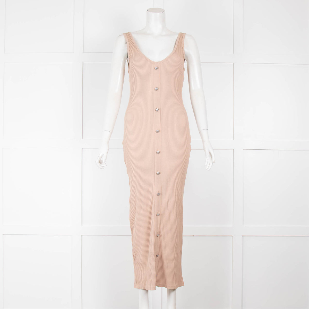 Balmain Beige Ribbed Button Front Dress