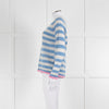 Jumper 1234 Pale Blue Cream Stripe Pink Trim Cashmere Sweater