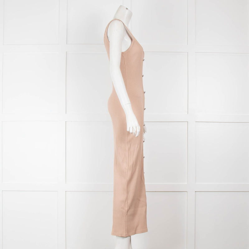 Balmain Beige Ribbed Button Front Dress