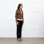 Michael By Michael Kors Tan Gold Chain Trim Leather Jacket