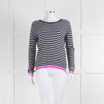 Jumper 1234 Navy White Stripe Pink Trim Cashmere Sweater