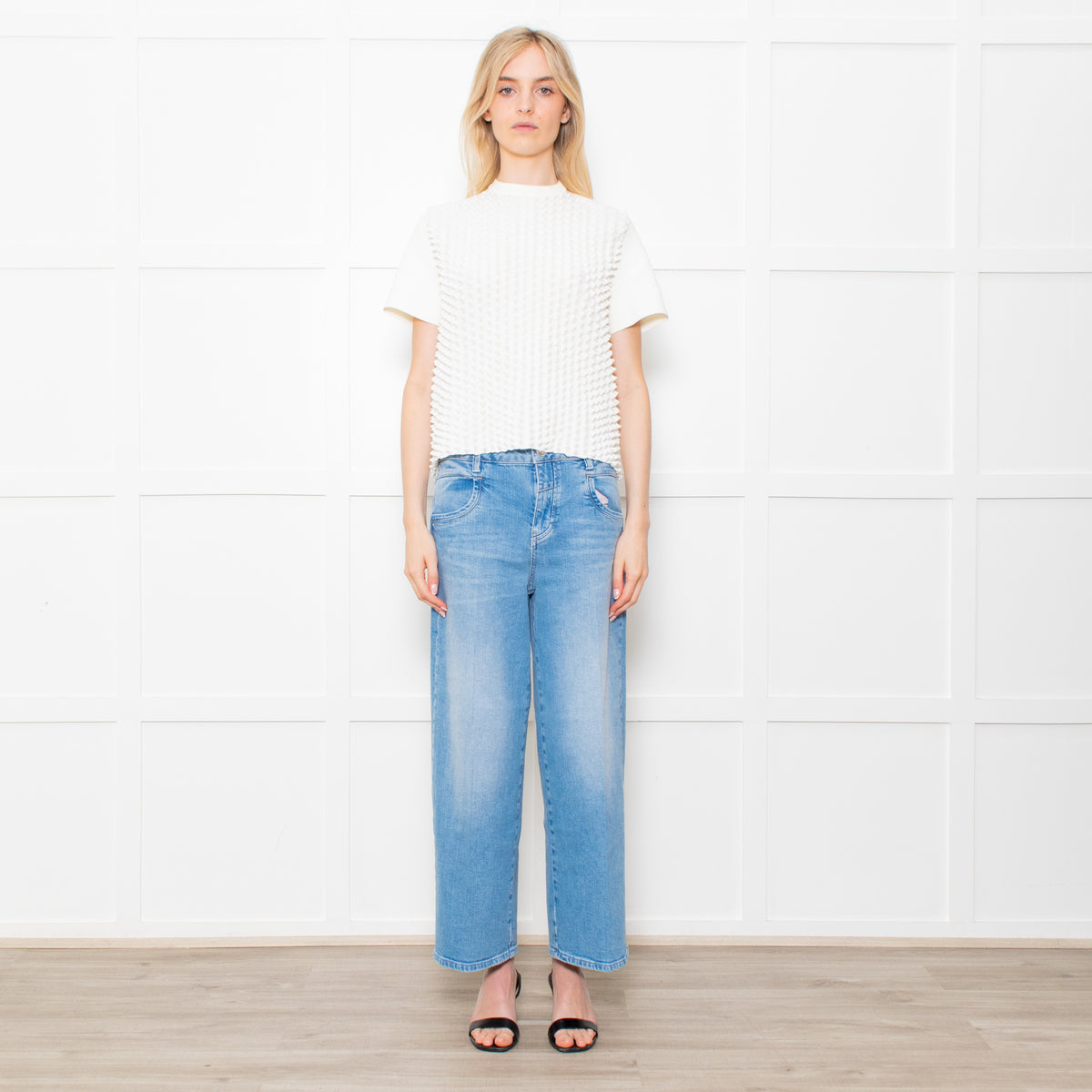 Paco Rabanne White On White Pointy Fabric Short Sleeve Knitted Top