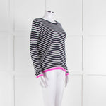 Jumper 1234 Navy White Stripe Pink Trim Cashmere Sweater