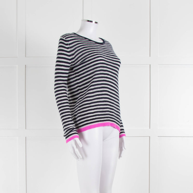 Jumper 1234 Navy White Stripe Pink Trim Cashmere Sweater
