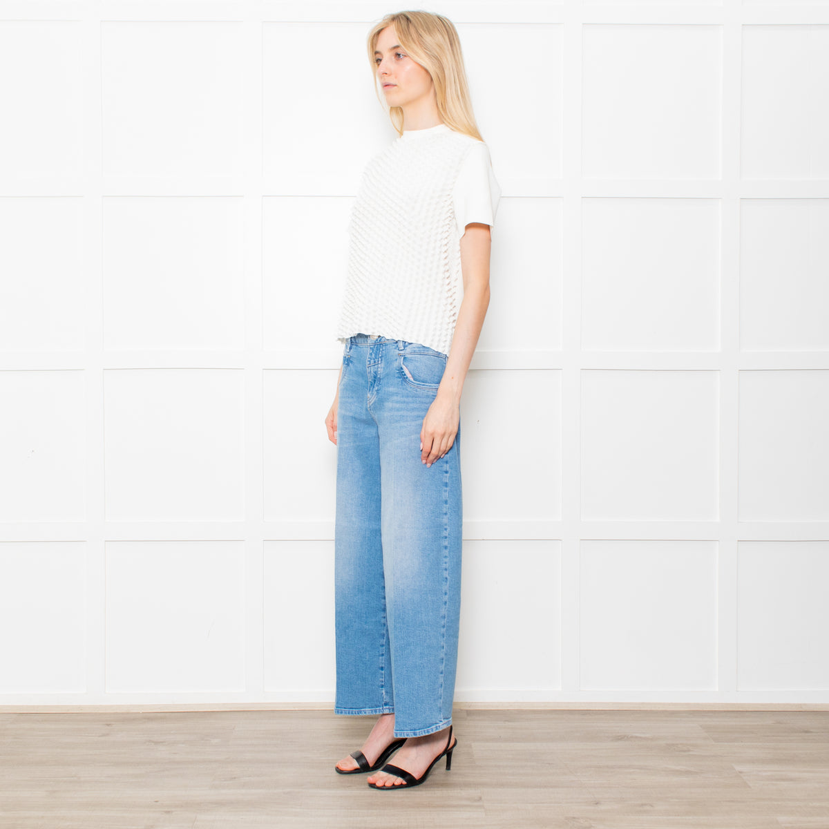 Paco Rabanne White On White Pointy Fabric Short Sleeve Knitted Top