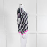 Jumper 1234 Navy White Stripe Pink Trim Cashmere Sweater
