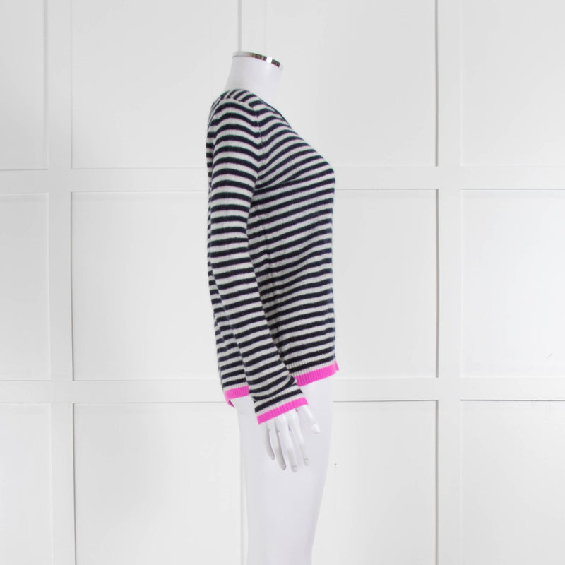 Jumper 1234 Navy White Stripe Pink Trim Cashmere Sweater