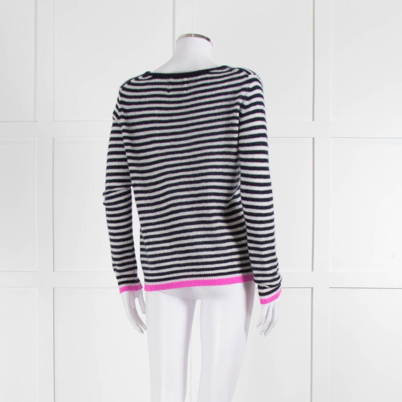 Jumper 1234 Navy White Stripe Pink Trim Cashmere Sweater