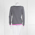 Jumper 1234 Navy White Stripe Pink Trim Cashmere Sweater