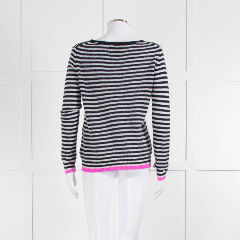 Jumper 1234 Navy White Stripe Pink Trim Cashmere Sweater