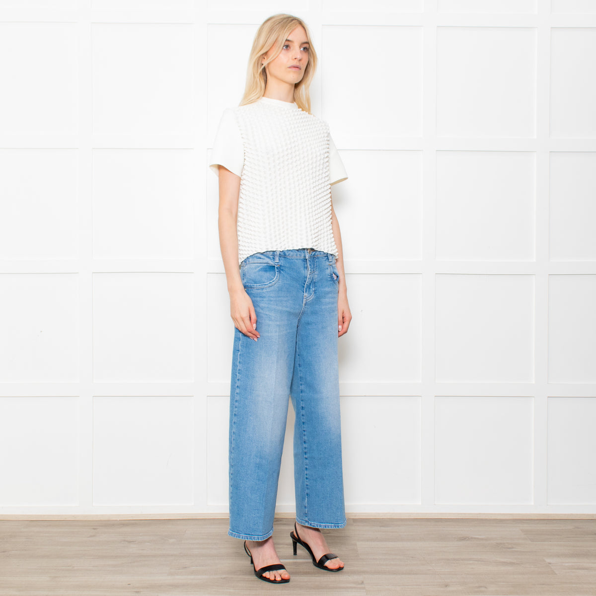 Paco Rabanne White On White Pointy Fabric Short Sleeve Knitted Top