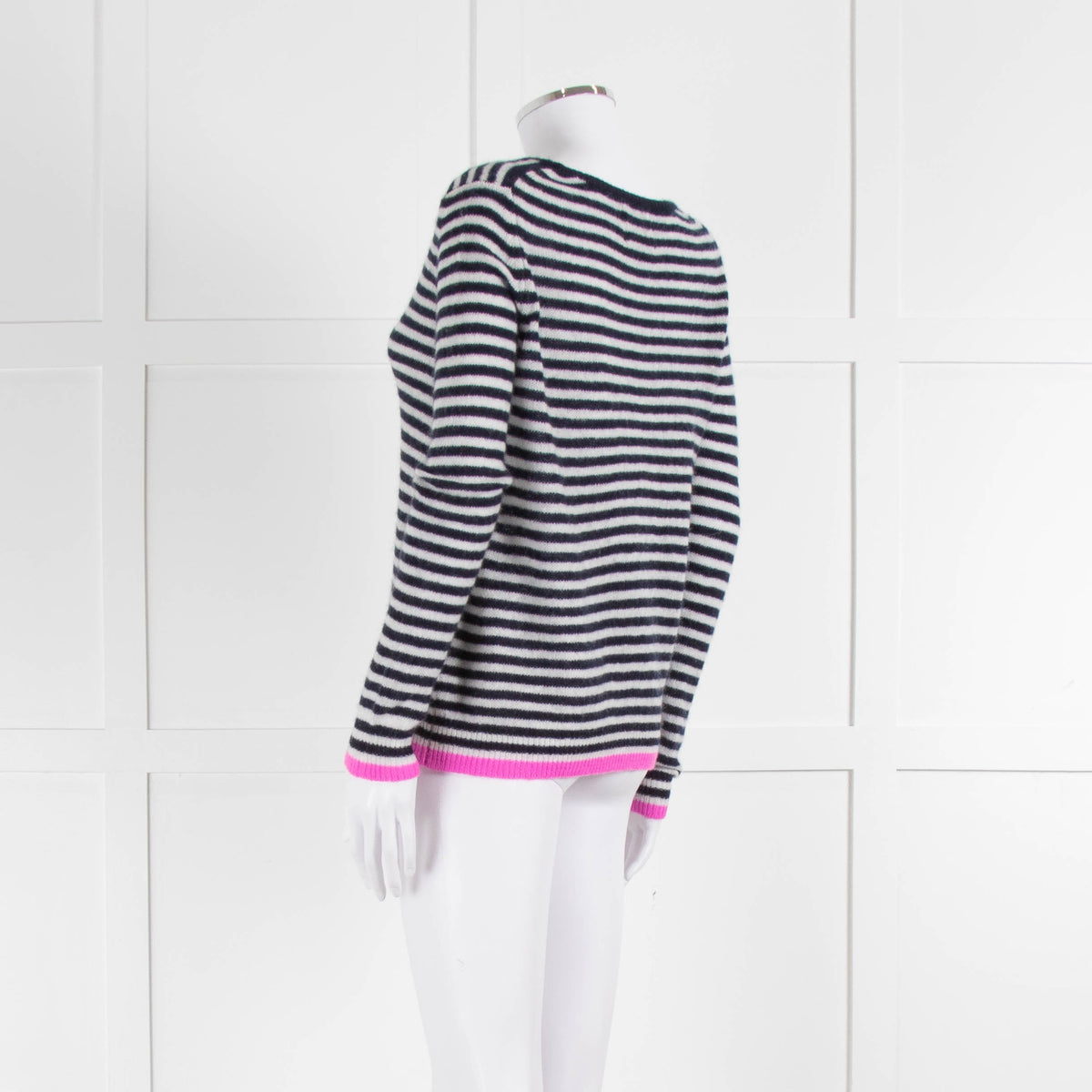 Jumper 1234 Navy White Stripe Pink Trim Cashmere Sweater