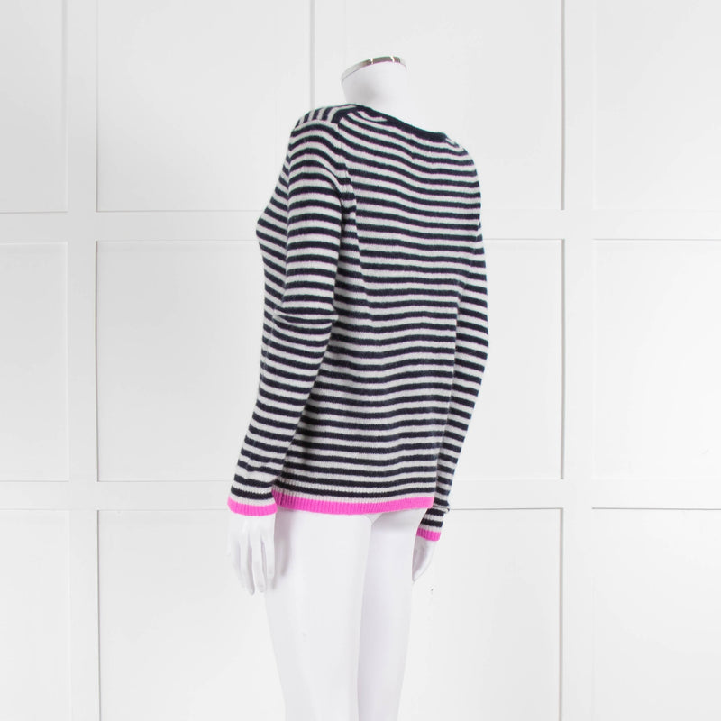 Jumper 1234 Navy White Stripe Pink Trim Cashmere Sweater