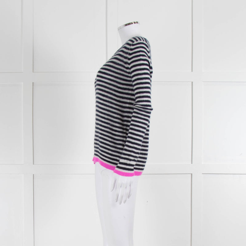 Jumper 1234 Navy White Stripe Pink Trim Cashmere Sweater