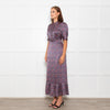 Wyse Blue Pink Floral Satin Frill Trim Dresses