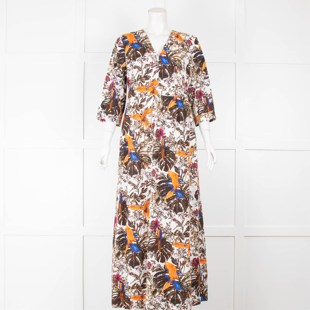 Max Mara White Brown  Jungle Print Cotton Maxi Dress