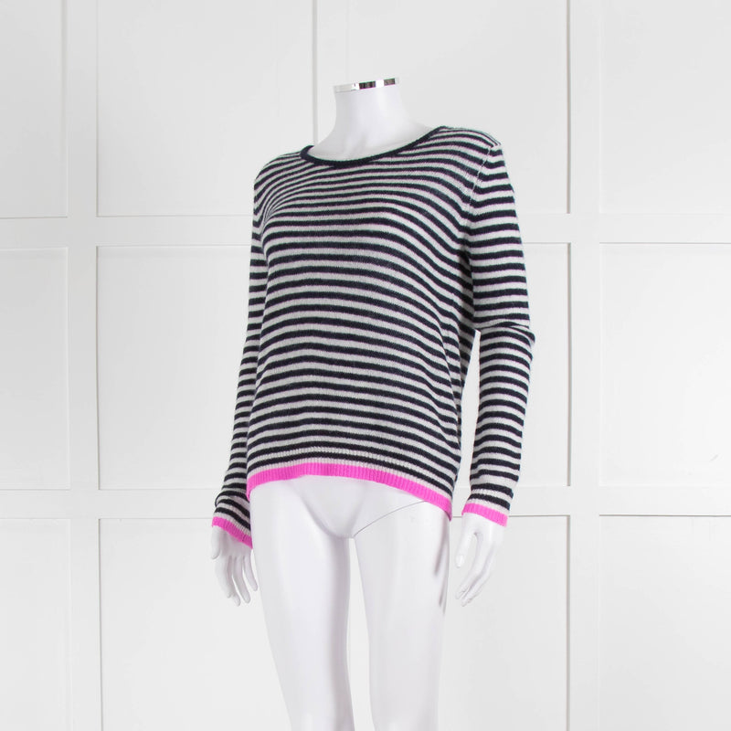 Jumper 1234 Navy White Stripe Pink Trim Cashmere Sweater