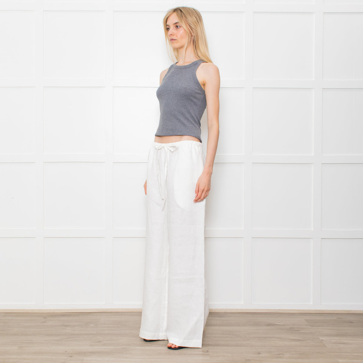 Bondi Born White Linen Delphi Drawstring Trousers
