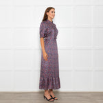 Wyse Blue Pink Floral Satin Frill Trim Dresses