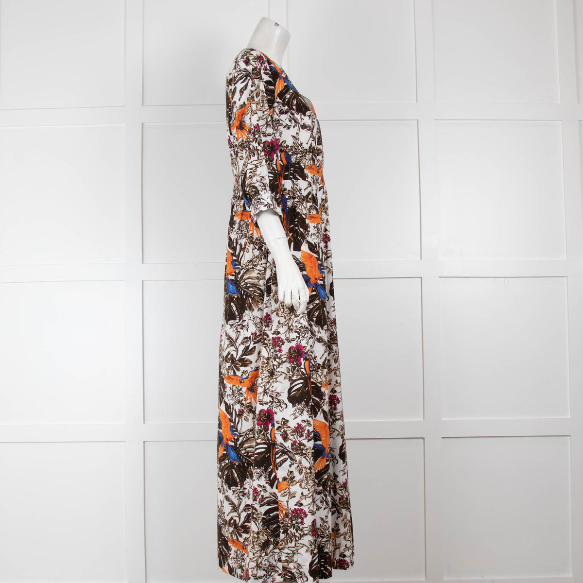 Max Mara White Brown  Jungle Print Cotton Maxi Dress