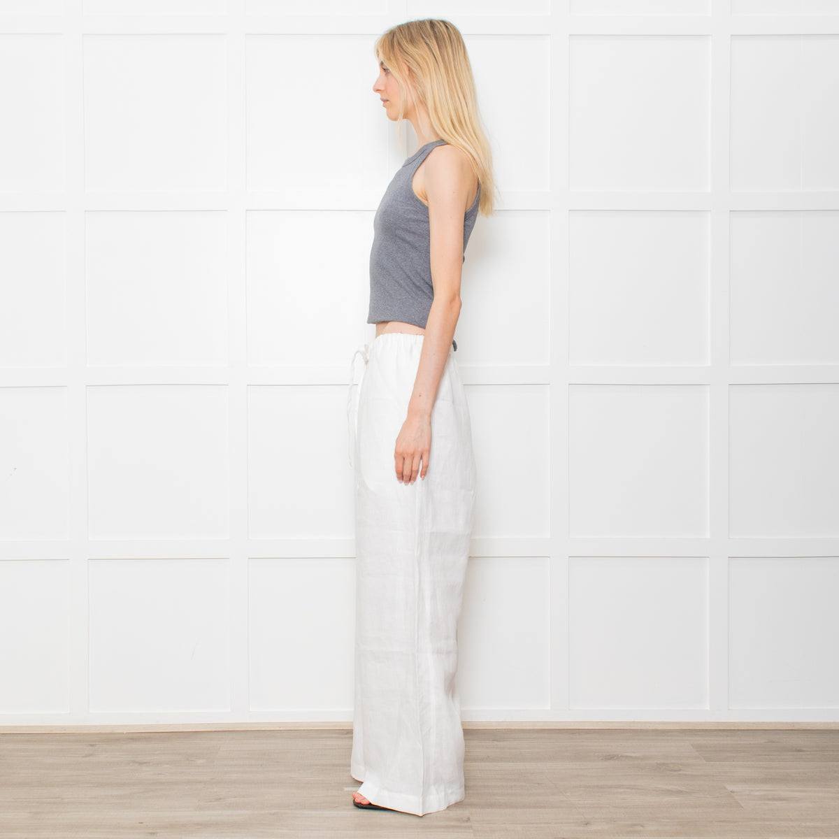 Bondi Born White Linen Delphi Drawstring Trousers