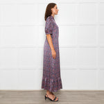 Wyse Blue Pink Floral Satin Frill Trim Dresses