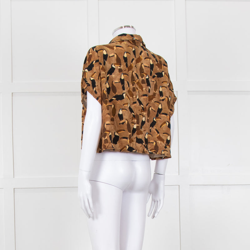 Farm Rio Tan Brown Toucan Print Cropped Shirt