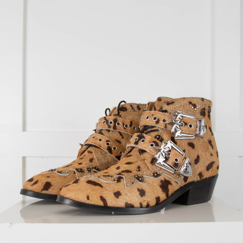 Air & Grace Leopard Short Boots with Buckles