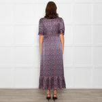 Wyse Blue Pink Floral Satin Frill Trim Dresses