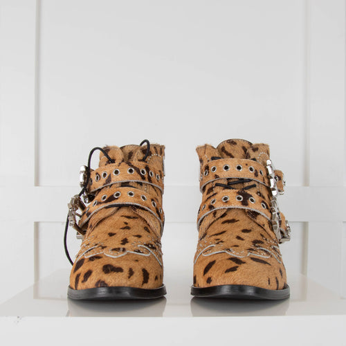 Air & Grace Leopard Short Boots with Buckles