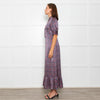 Wyse Blue Pink Floral Satin Frill Trim Dresses