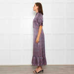 Wyse Blue Pink Floral Satin Frill Trim Dresses