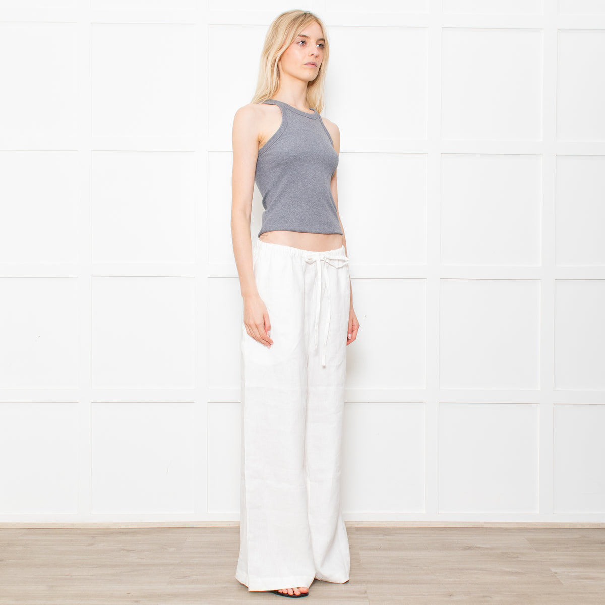Bondi Born White Linen Delphi Drawstring Trousers