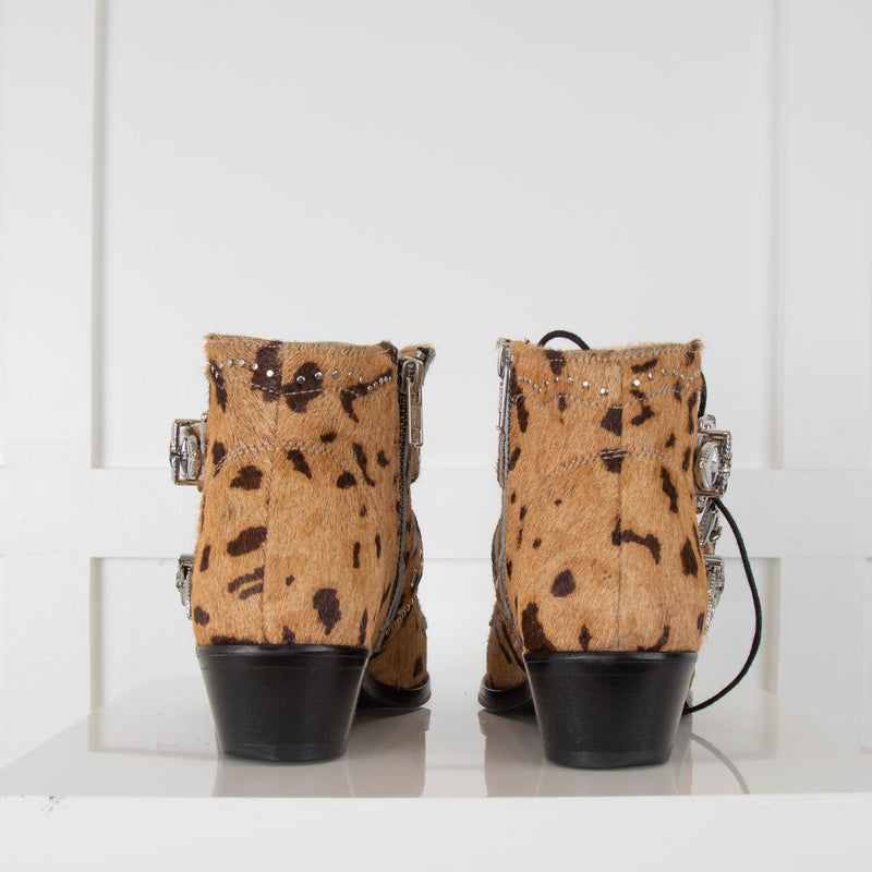 Air & Grace Leopard Short Boots with Buckles