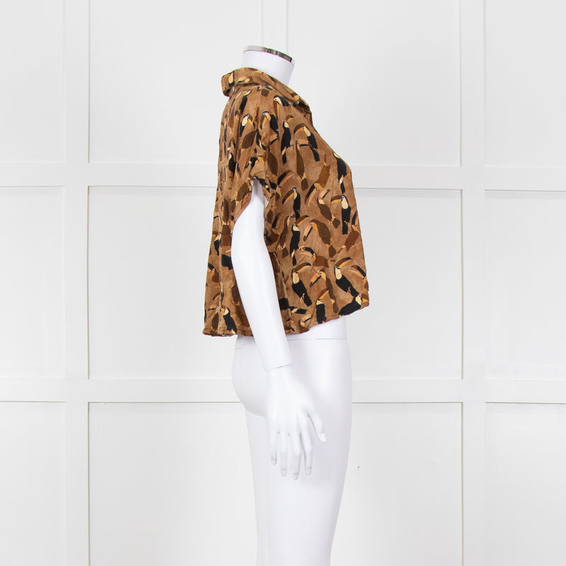 Farm Rio Tan Brown Toucan Print Cropped Shirt