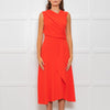 Iris & Ink Hot Orange Asymmetric Wrap Bodice Sleeveless Dress